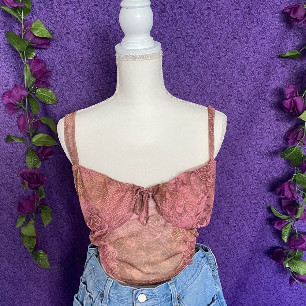 Pink, rosy pattern, mesh tank top!🩷